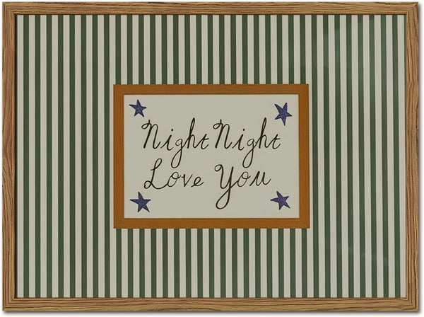 Vintage Night Night Love You Wall Art Mid Century Striped Nursery Bed