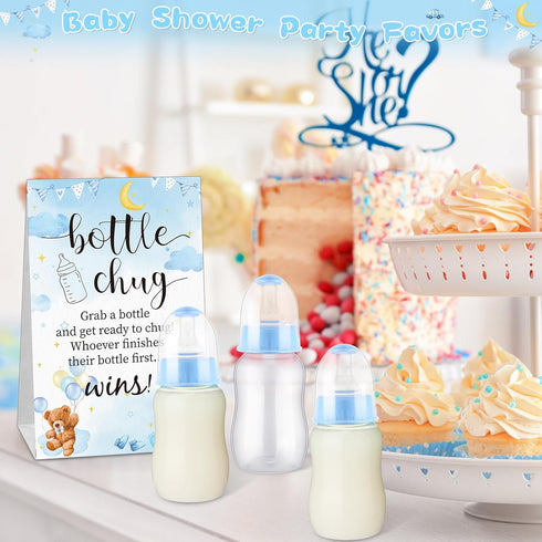 TrelaCo Baby Shower Game Sign, 20 Pcs Baby Bottles Shower Favor Set, Plastic Greenery Flowers Bear Gift for Gender