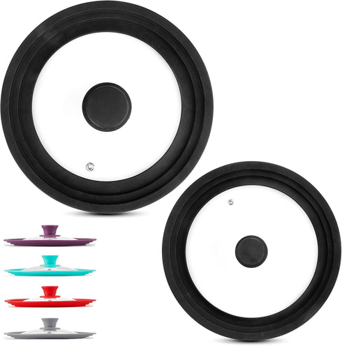 Universal Lids Set of 2, Modern Innovations, Fits 7 to 12-Inch Cookware, Silicone Replacement Pan Lid, Black