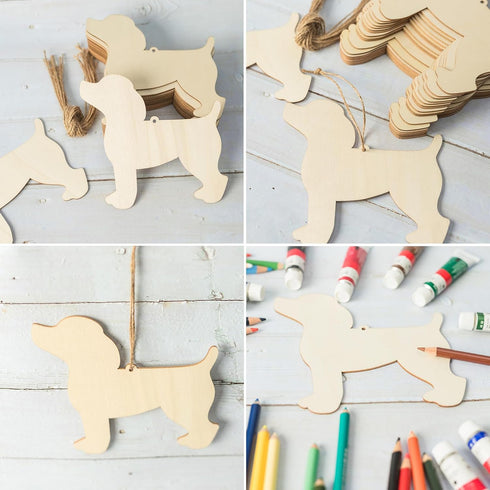 Dog Shape Wooden Blank Ornaments, Unfinished Art for Doghouse Decoration, 20 Pcs for Parties