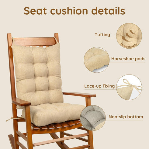 Vicatiful Ties,Set 2 Non-Slip Rocking Chair Cushion,Extra Large Linen Thick Chair Pads,Durable High Back Seat Cushions