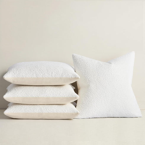 Pack 4 20 20 Inch Topfinel Cream White Boucle Pillow Covers of x Linen Cotton Backing Decorative Textured Accent Solid