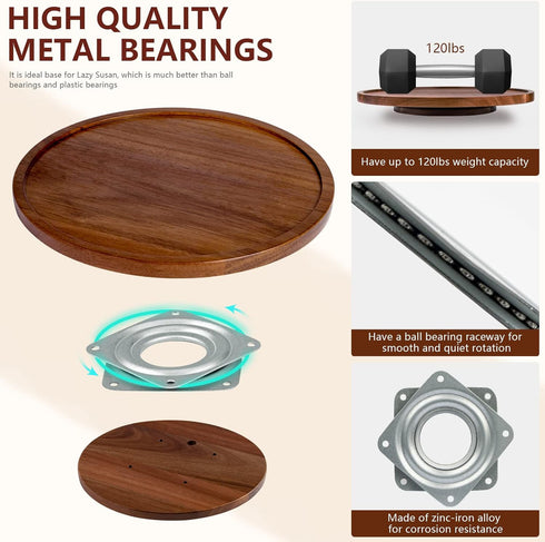 Lazy Susan Organizer for Table - 12 Inch Wooden Turntable - Acacia Wood Kitchen Spice Rack (2 Pack)