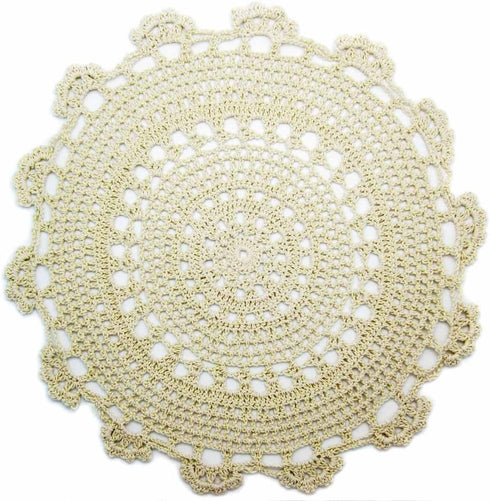 kilofly Handmade Crochet Round Cotton Lace Table Placemats Doilies Value Pack, 4 Medallion, 13 x 13 Inch, Beige