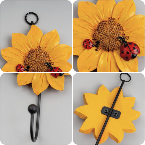 Notakia Creative Daisy Resin Wall Hooks, Hand-Painted Flower Iron Hook, Set of 4 Home Decoration