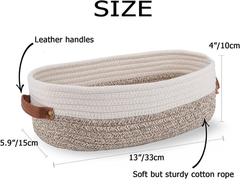 Woven Storage Basket for Toilet Tank Top, Farmhouse Organizing Decor for Bathroom, Table, Counter 13"x5.9"x4" Apricot