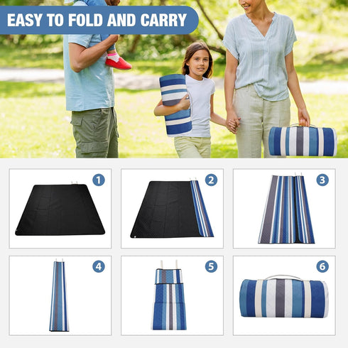 80"x80" 3-Layer Picnic Blankets Outdoor Extra Large - Waterproof Beach Blanket, Machine Washable Foldable Park Mat