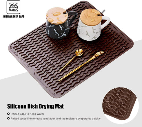 Silicone Dish Drying Mat - Non-Slip Easy Clean Sink Mat for Kitchen Counter, Refrigerator, or Drawer Liner (18" x 16",