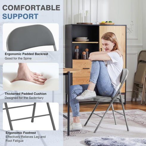 2 Pack Set, DUMOS Folding Chairs with Padded Cushion and Back - PU Leather Stackable Portable Dining Chairs for Home