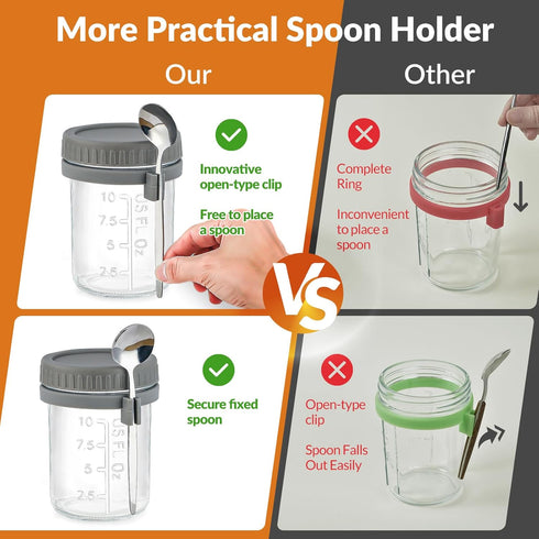 DRKIO 4 Pack Overnight Oats Containers, 16 Oz Glass Mason Jars with Lids and Spoons for Meal Prep