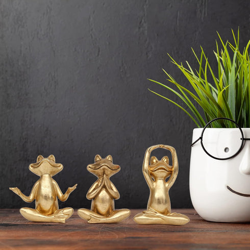 3.7In Set 3 Suoedd Gold Frog Figurines Yoga Decor of Frog Yoga Statues for Modern Living Room Desk Table Home Office