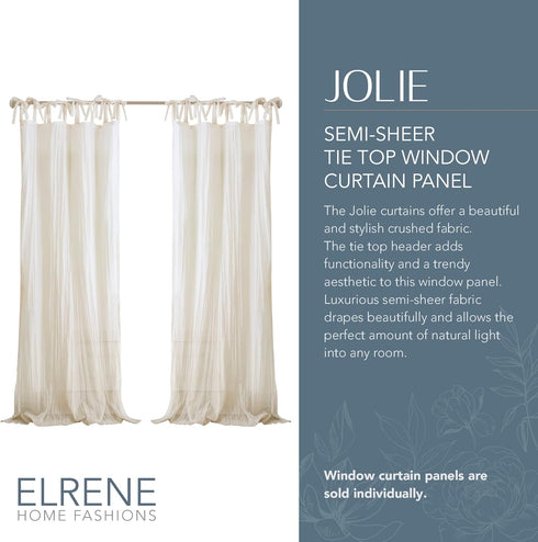 Elrene Home Fashions Jolie Crushed Semi-Sheer Window Curtain, 52" x 84", Adjustable Tie-Top