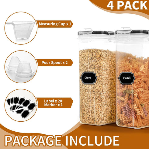 HKJ Chef Set (4L 135.2oz), 4PCS 20 Cereal Containers Storage / Airtight Food Storage Containers with Lids, Cereal