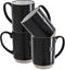 Sheffield Home Set of 4 Stoneware Coffee Mugs, Printed Tea Cups, Latte Mugs 16 oz (Black)
