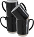 Sheffield Home Set of 4 Stoneware Coffee Mugs, Printed Tea Cups, Latte Mugs 16 oz (Black)