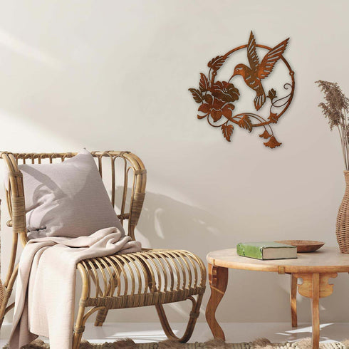 Zoihet Round Metal Bird Wall Art Decor - Hummingbird Silhouette for Your Patio, Garden, and Fence Art Decor (Brown)