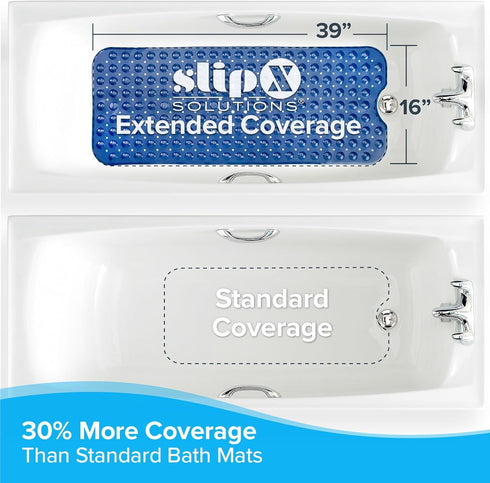 39x16, 30% 200 (1, SlipX Solutions Power Grip Extra Long Bath Tub & Shower Mat Wet Floor Non-Slip for Elderly & Kids