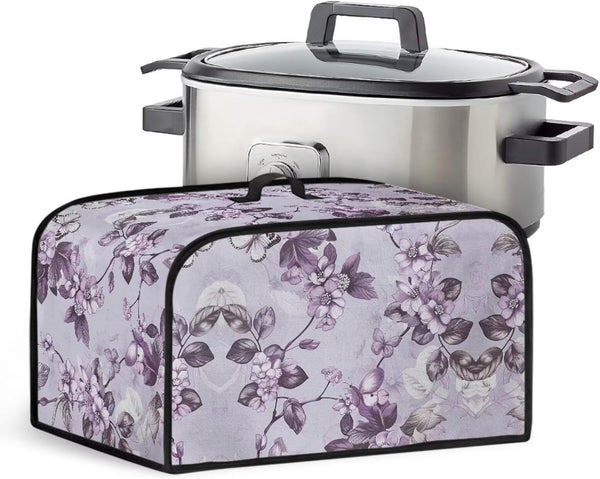 Purple Flower Slow Cooker Dust Cover, Oval 6-8 Qt Dust Proof Convenient Kitchen Accessory