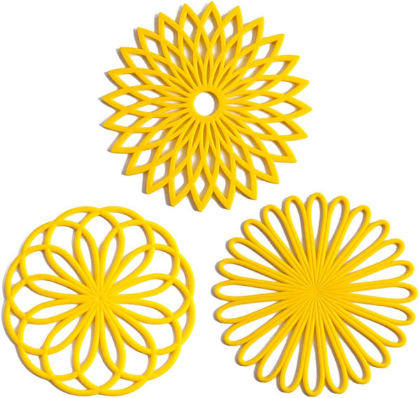 Set of 3 Silicone Trivet Mat - Hot Pot Holder Hot Pads for Table & Countertop, Non-Slip & Heat Resistant Modern Kitchen