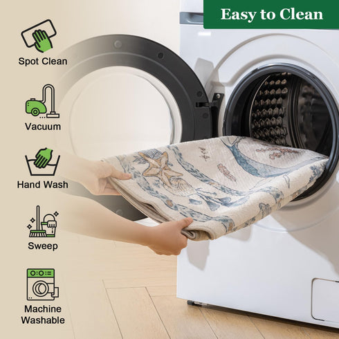 5' Soft Marine Animal Washable Faux Wool Stain Resistant Rug Rubber Non-Slip Backing for Playroom Bathroom Living Room