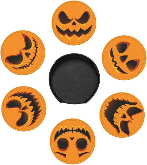 6 Pcs Halloween Pumpkin Drink Coasters with Holder Coasters for Drinks Coffee
