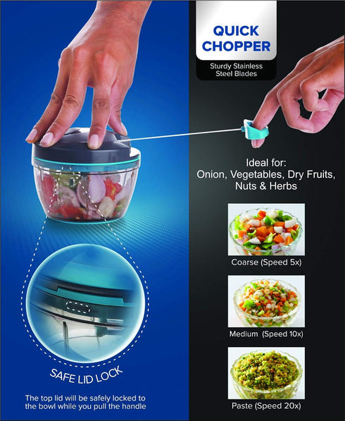 SIGNORAWARE Manual Food Processor, Vegetable Chopper - Easy Pull Hand String, Portable Stainless Steel Chopper with