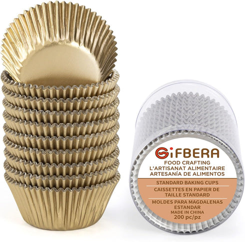Gifbera Natural Metallic Foil Cupcake Liners, Standard Size Baking Cups for Celebration, 200-Count Muffin Liners