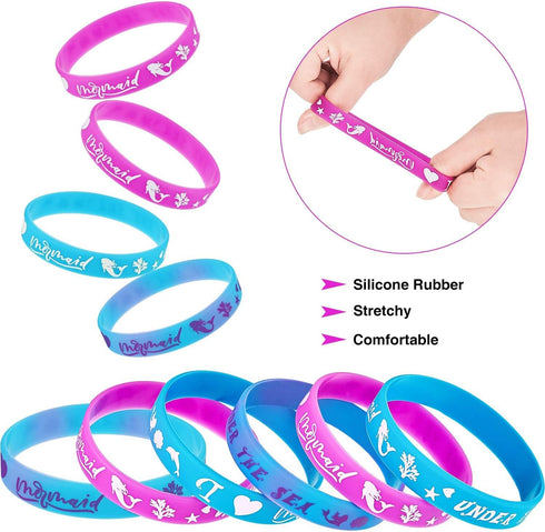 Gejoy 30 Pieces Mermaid Party Favors, Mermaid Silicone Wristband Bracelets for Under The Sea Birthday Party Supplies