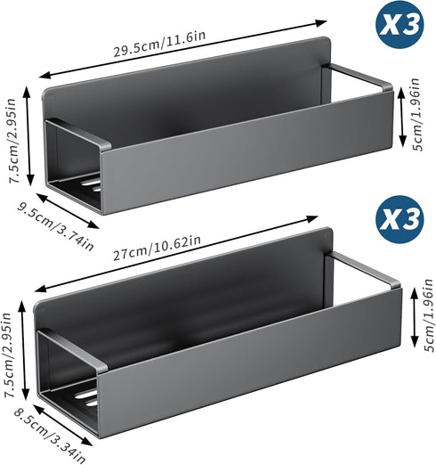KiKiRico 6 Pack 6 Magnetic Spice Rack for Refrigerator, Black Magnetic Shelf for Kitchen Organizer and Storage, Mini