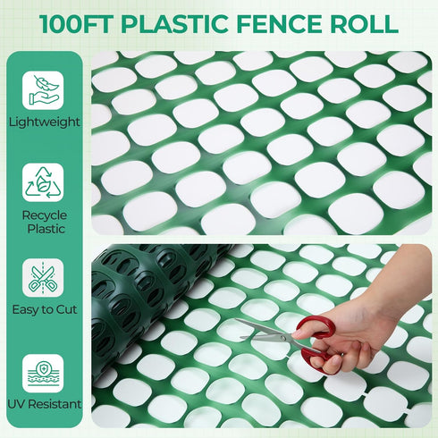 4'x100'/10.7LB Ohuhu Plastic Garden Fence Safety Fence, Reusable Netting Plastic Mesh Fence Roll, Temporary Fencing
