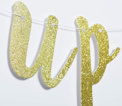 Drink Up Bitches With Champagne Glass Gold Glitter Hanging Sign Banner - Bachelorette, Engagement, Birthday Party Props