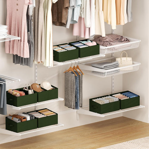 Closet 4 Packs DIMJ Large Shelf Organizer Bins with Handles and Divider, Fabric Trapezoid Storage Baskets, Foldable