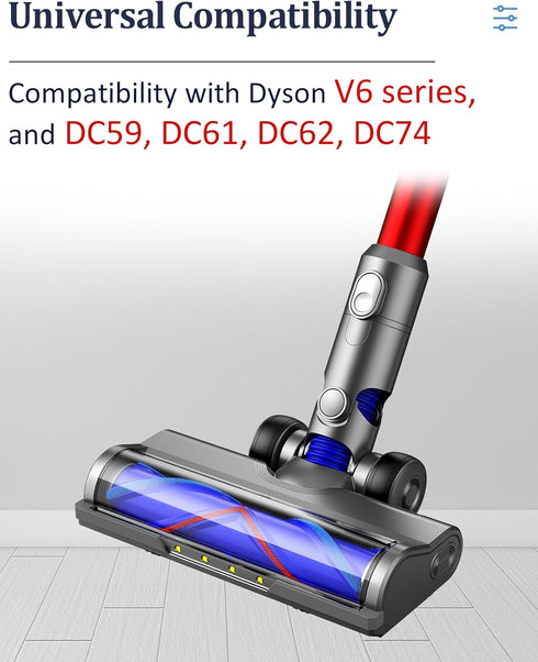 Vacuum Attachments for Dyson V6 Cleaners, Brush Motorhead with LED Lights, V Shape Bristle Roller Replacement Parts