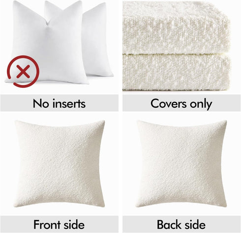 Pack 2, 22 22 Inch, Cozy EMEMA of x Textured Boucle Throw Pillow Covers Soft Accent Solid Cushion Cases Decorative