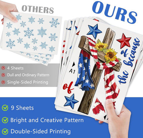 Mfault Memorial Day Land of The Free Window Clings, 9 Sheets 4th of July Military Soldier Boots Decals