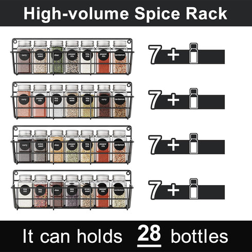Spice Rack Organizer Wall Mount, Hanging Spice Pantry Storage Shelf Organization, 4 Pack Space Saving Seasoning