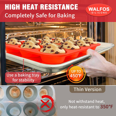 Walfos Muffin Pan Set - 12 Cups Regular Silicone Cupcake Pan, Non-stick, BPA Free, 2-Piece