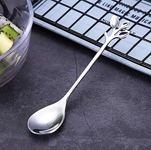 SZBAIDEKJ Stainless Steel Leaf Coffee Spoon - 10 Pcs Creative Dessert Spoons for Stirring, Mixing, and Ice Cream