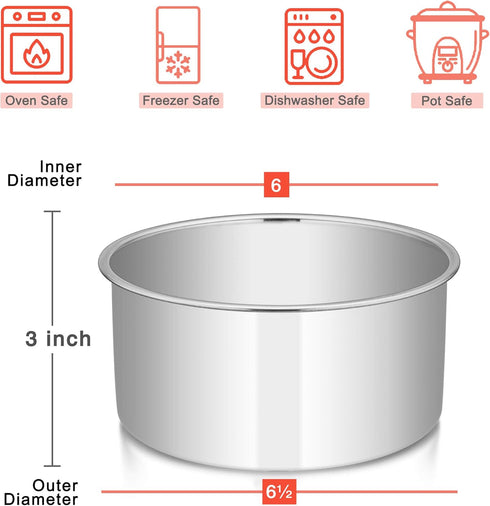 E-far 6 x 3 Inch Round Cake Pans, Stainless Steel Deep Cake Baking Pan for Layer Cake Chiffon Cheesecake, Healthy Metal Cake Tin for Birthday Wedding Party, Straight Side & Dishwasher Safe - Set of 2