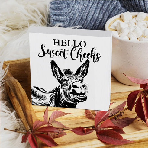 HTBIG 5 5 Inch Funny Donkey Bathroom Wooden Box Decor Hello Sweet Cheeks Wooden Box Logo Put It on a Bathroom Corner