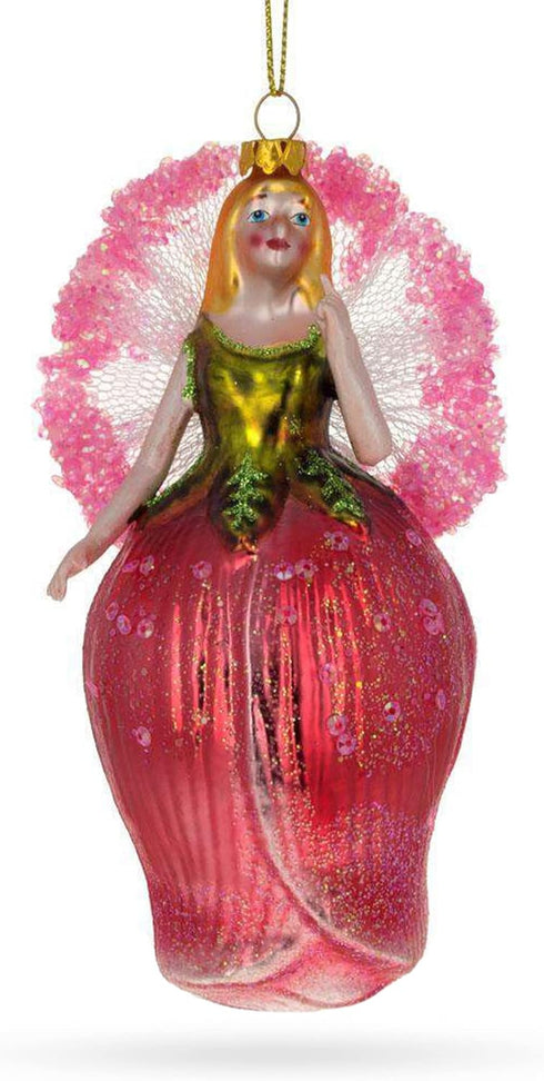 Enchanting Fairy Glass Christmas Ornament in a Rose Dress
