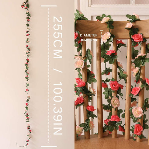 PARTY JOY 5pcs 41Ft Flower Garland Fake Rose Vine Artificial Flowers Hanging Baskets Wedding Arch Decor (Pink)