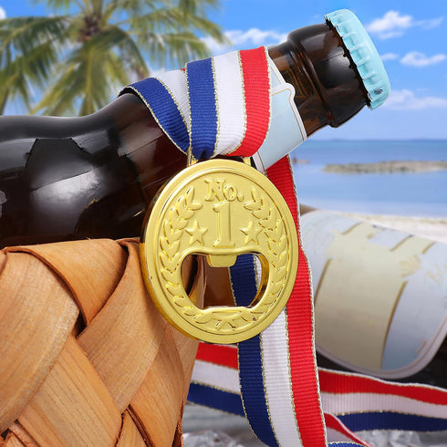 2PCS Medal Shaped Bottle Opener, Gold Medal Beer Opener with Neck Ribbon for Bar Bartender