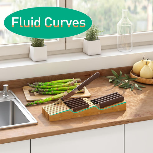 Bamboo Wood Drawer Knife Block Organizer, Protecting Knife Organizer