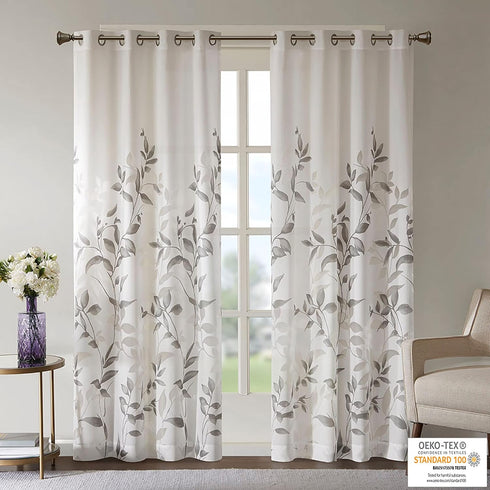 Madison Park Cecily Semi Sheer SINGLE Panel Window Curtain, Burnout Botanical Print, 50x84", Leaves Mauve