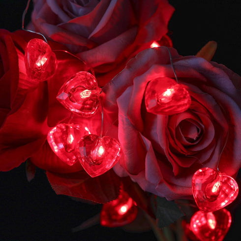 2 Pack 100LED 8 Valentines Day Decor, Total Modes Battery Operated w/Timer Diamond Cut Red Heart Twinkle Fairy String