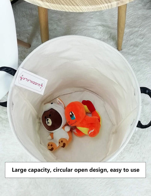 QUEENLALA Large Storage Basket, Collapsible Round Laundry Hamper, Boys and Girls Hamper with Parent-child Elephant