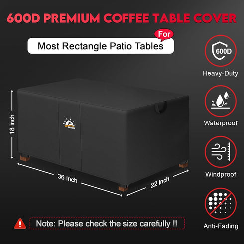 600D 36 22 18 Inch Zettum Outdoor Coffee Table Cover Coffee Table Cover Rectangle Waterproof & Heavy Duty, Patio Table