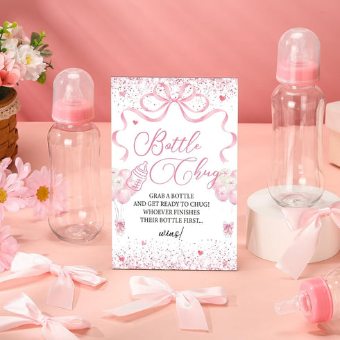 TrelaCo 12 Cool Baby Shower Games Bottle Chug Sign and Pcs Baby Bottle Shower Favor Baby Bottles for Baby Shower Games