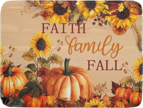 Fall Pumpkin Sunflower Dish Drying Mat 18”x24”, Absorbent Autumn Orange Pumpkins Drying Mat for Kitchen Counter
